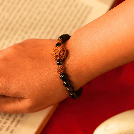 Exclusive Arogya Bracelet - Rudraksha & Black Onyx