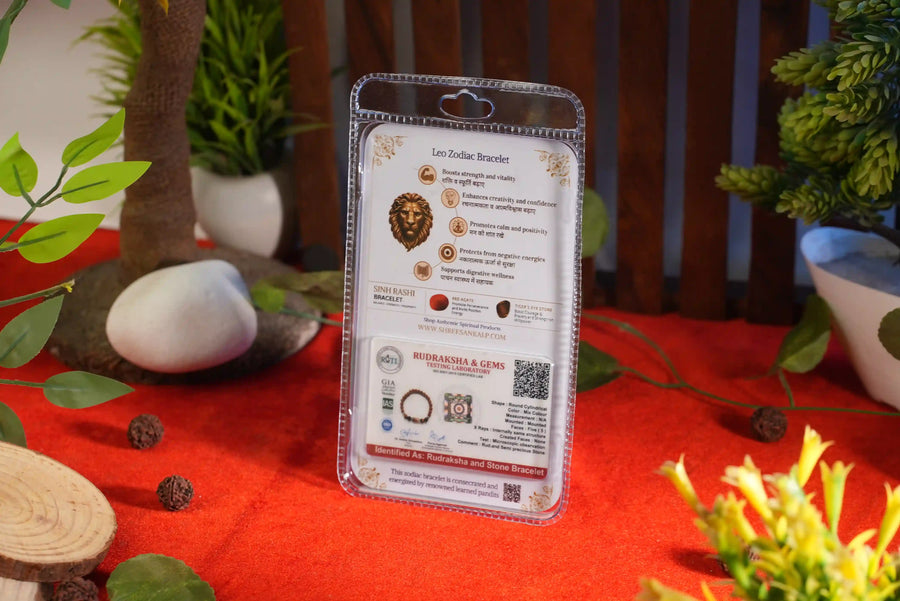 Singh Rashi Bracelet Stone & Rudraksha Lab Certified Zodiac Stone & Rudraksha