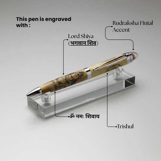 Lord Shiva Engraved Premium Pen with Rudraksha Finial