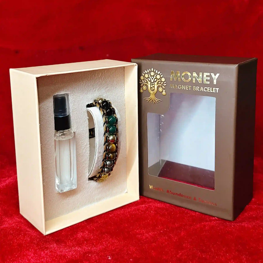 Money Magnet Bracelet Set & Natural Essential Attar Spray