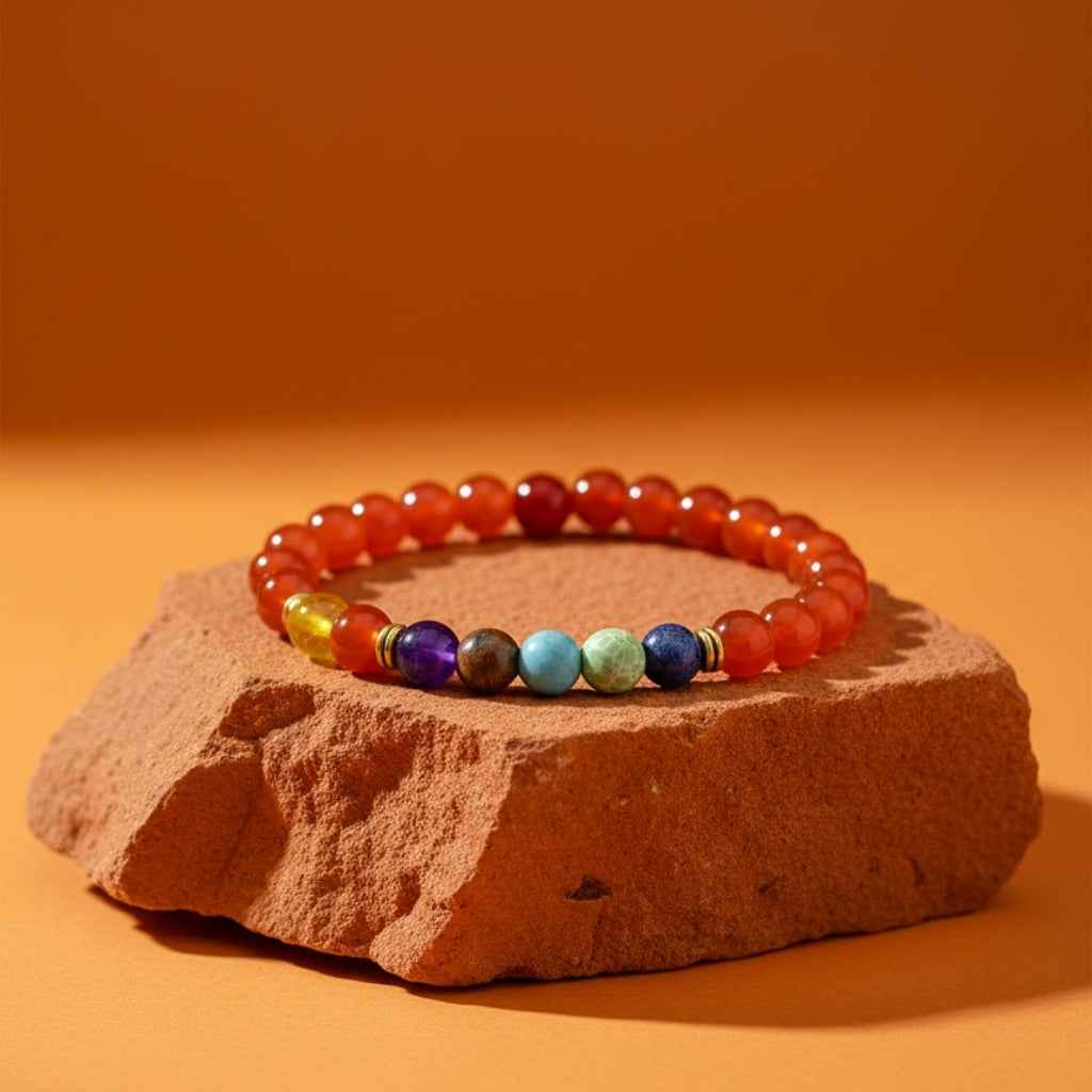 Natural Carnelian & 7 Chakra Beaded Bracelet