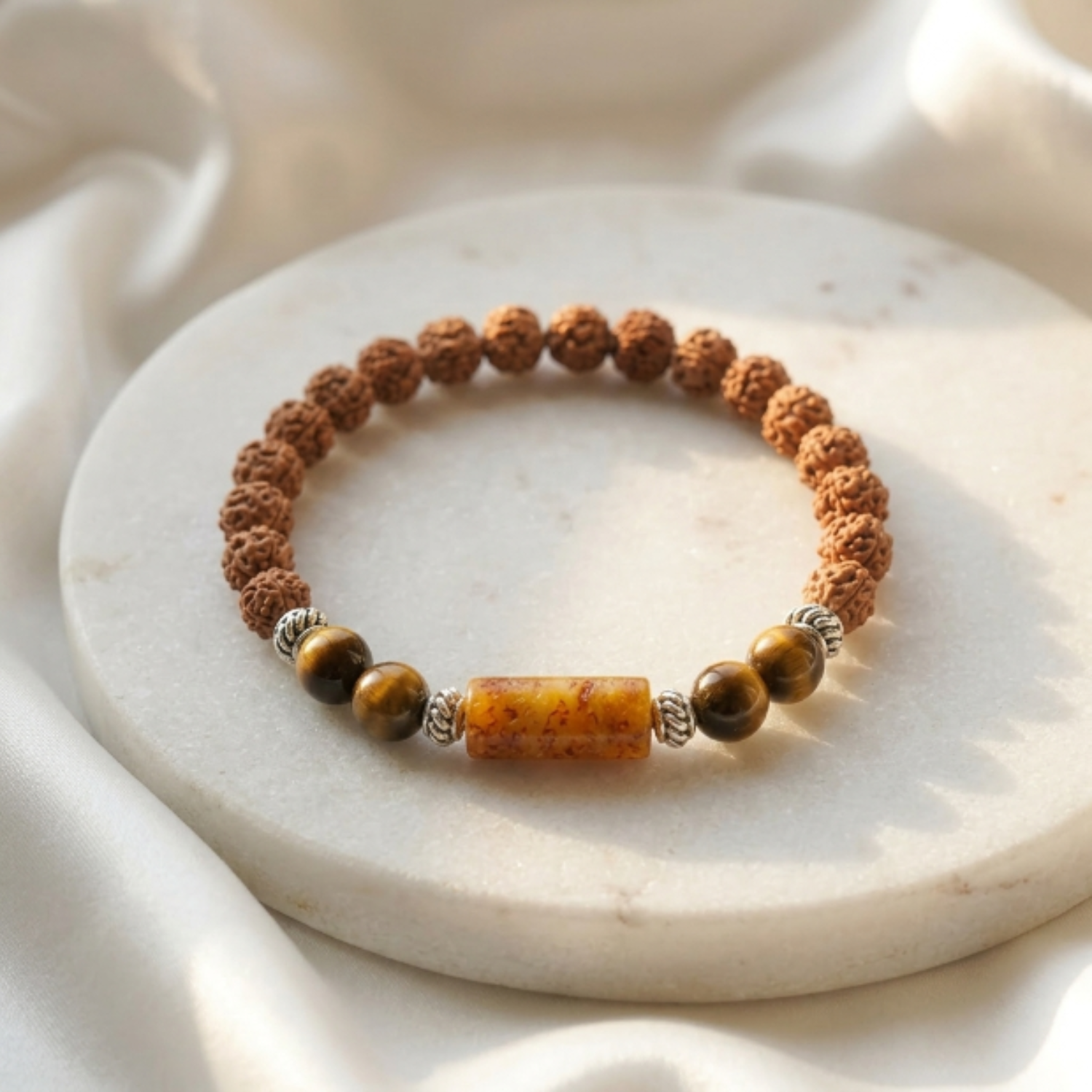 Leo (Singh Rashi) Zodiac Bracelet With Tiger’s Eye & Rudraksha