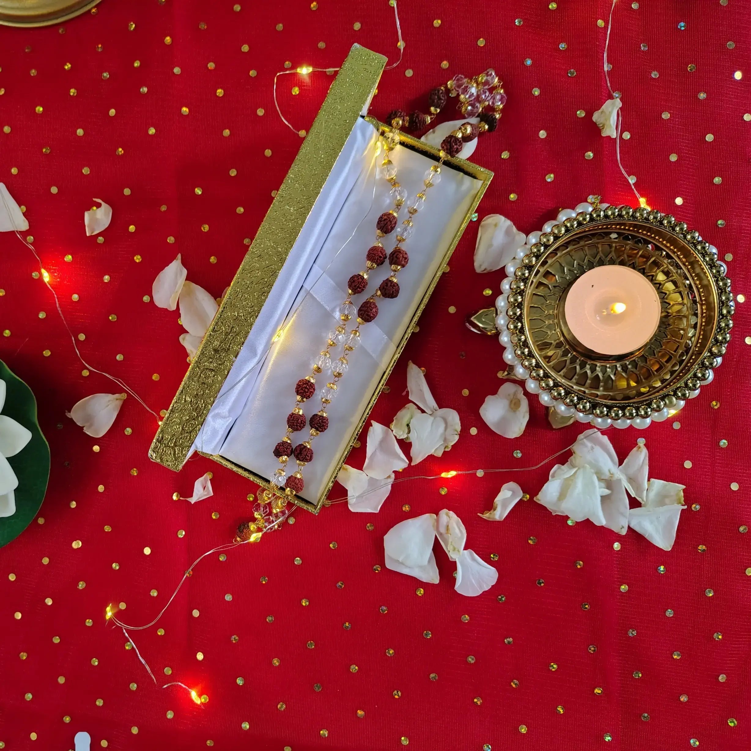 Shree Sankalp Rudraksha Mala with Golden Caps & Crystal Beads – Sacred Energy for Peace, Meditation & Devotion