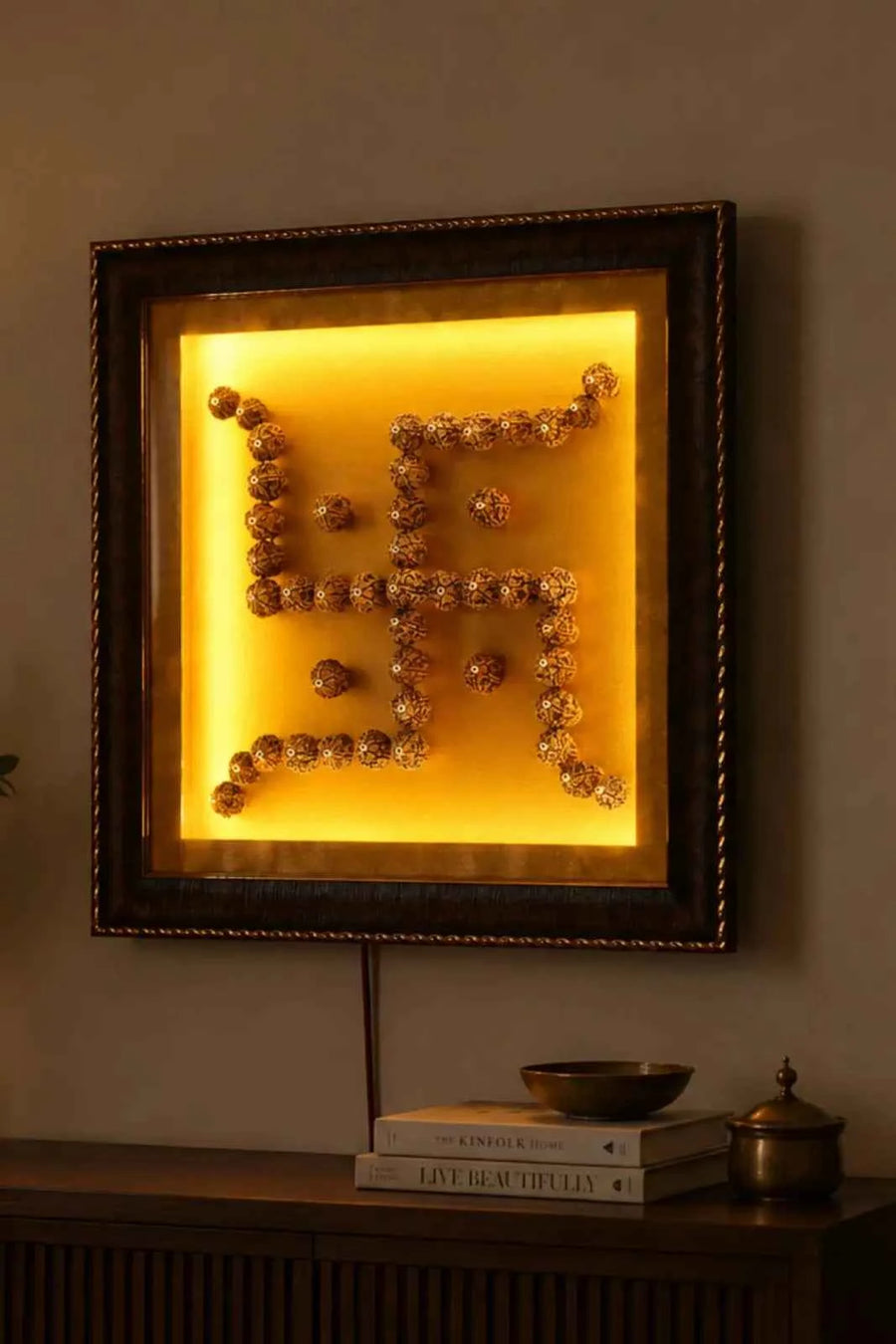 5 Mukhi Rudraksha Swastika Wall Frame