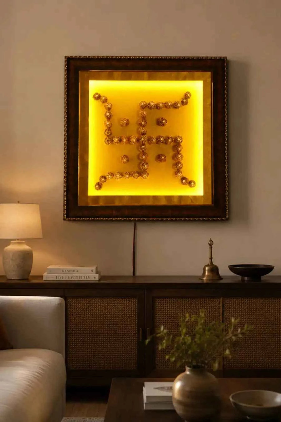 5 Mukhi Rudraksha Swastika Wall Frame