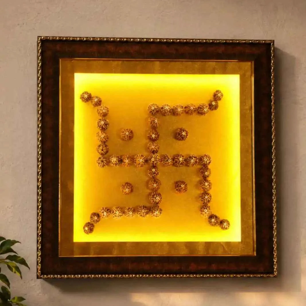 5 Mukhi Rudraksha Swastika Wall Frame