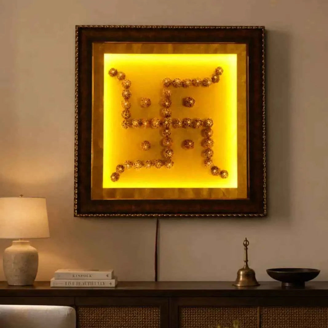 5 Mukhi Rudraksha Swastika Wall Frame