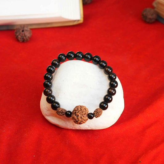 Exclusive Arogya Bracelet - Rudraksha & Black Onyx