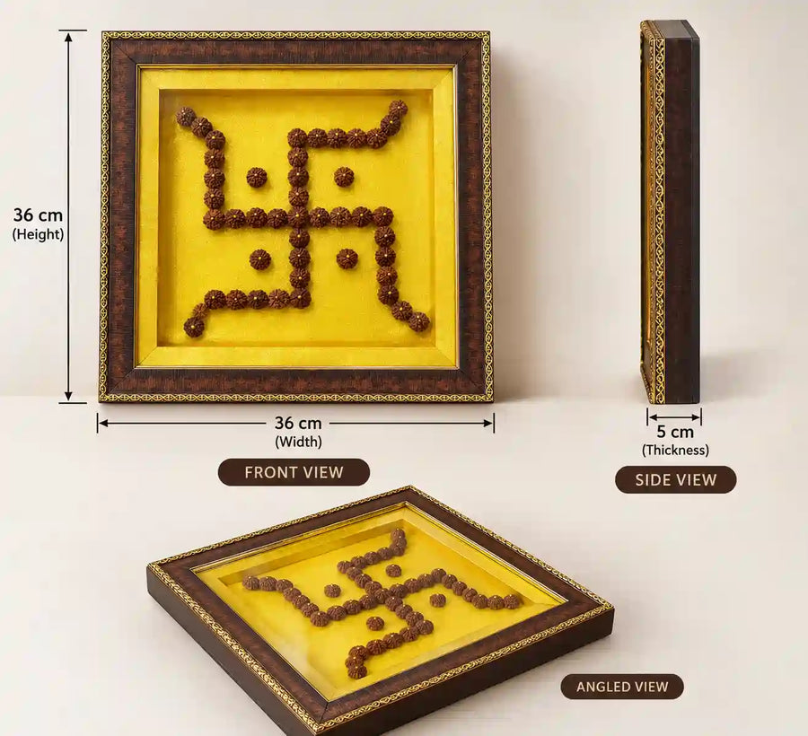 5 Mukhi Rudraksha Swastika Wall Frame