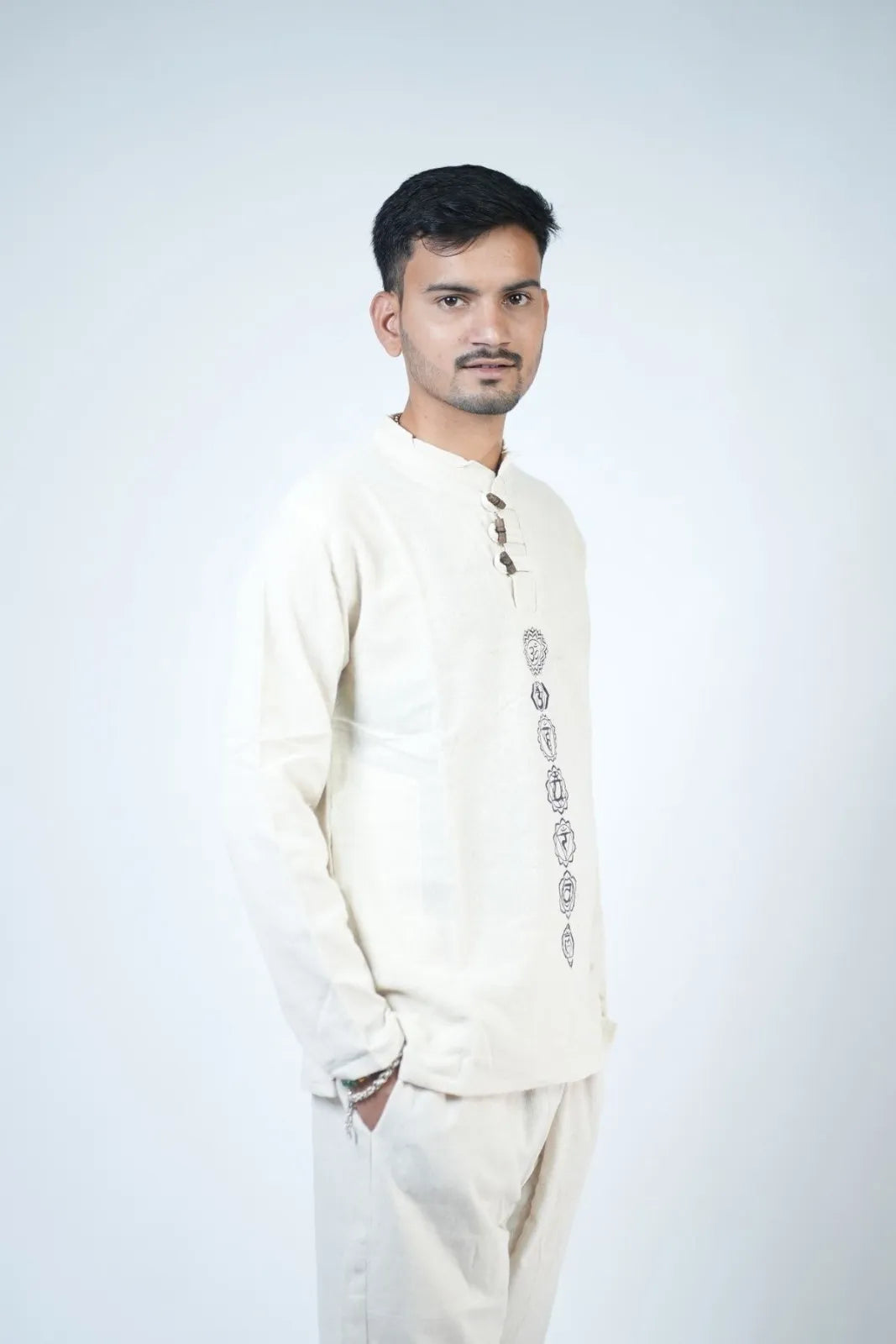 7 Chakra Kurta Co-ord Set Ivory White Size XL
