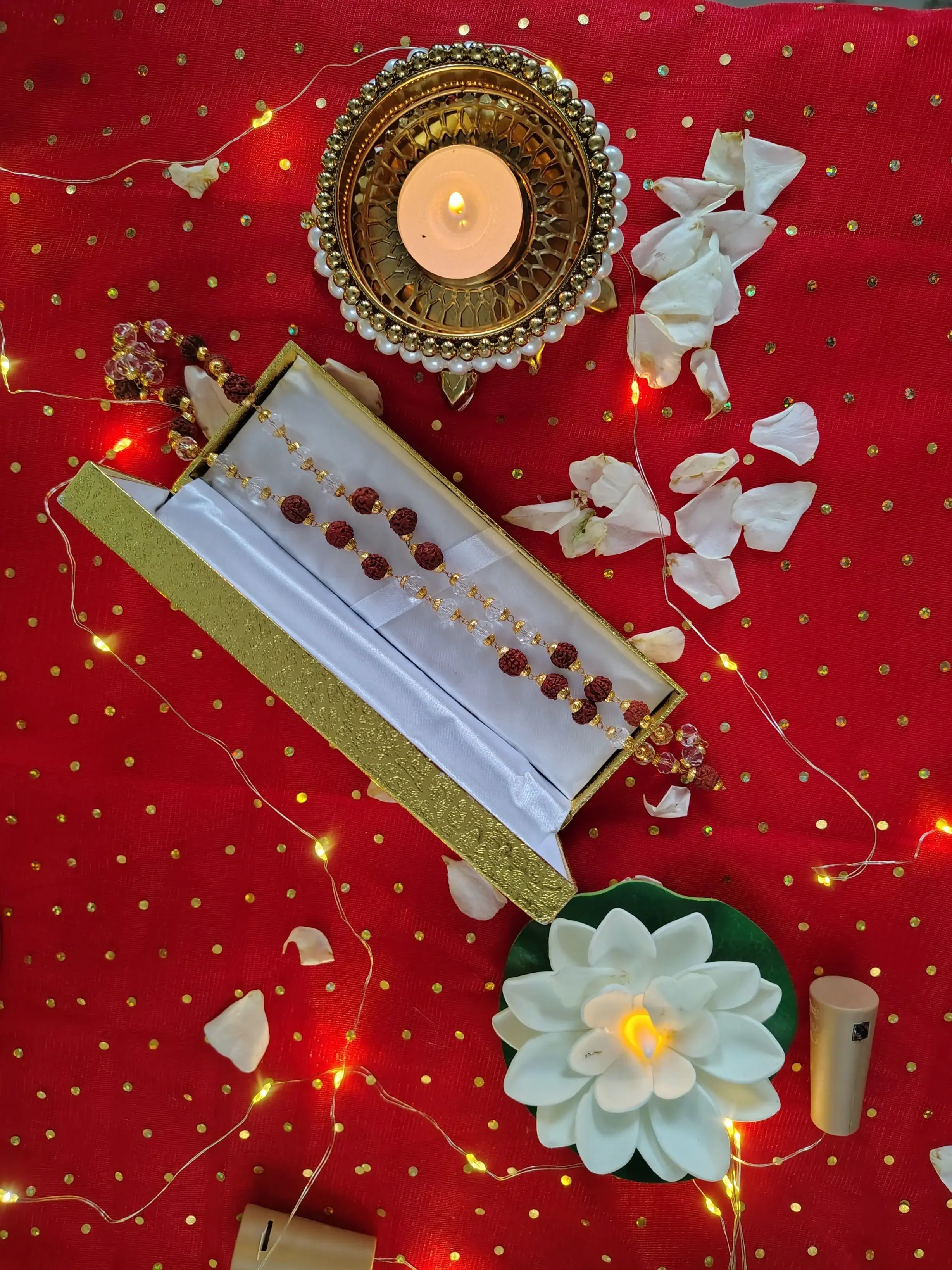 Shree Sankalp Rudraksha Mala with Golden Caps & Crystal Beads – Sacred Energy for Peace, Meditation & Devotion