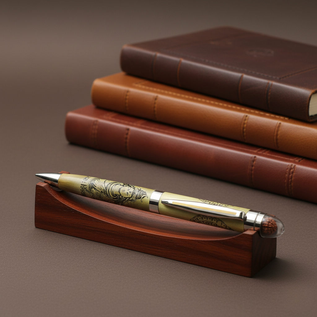 Lord Shiva Engraved Premium Pen with Rudraksha Finial