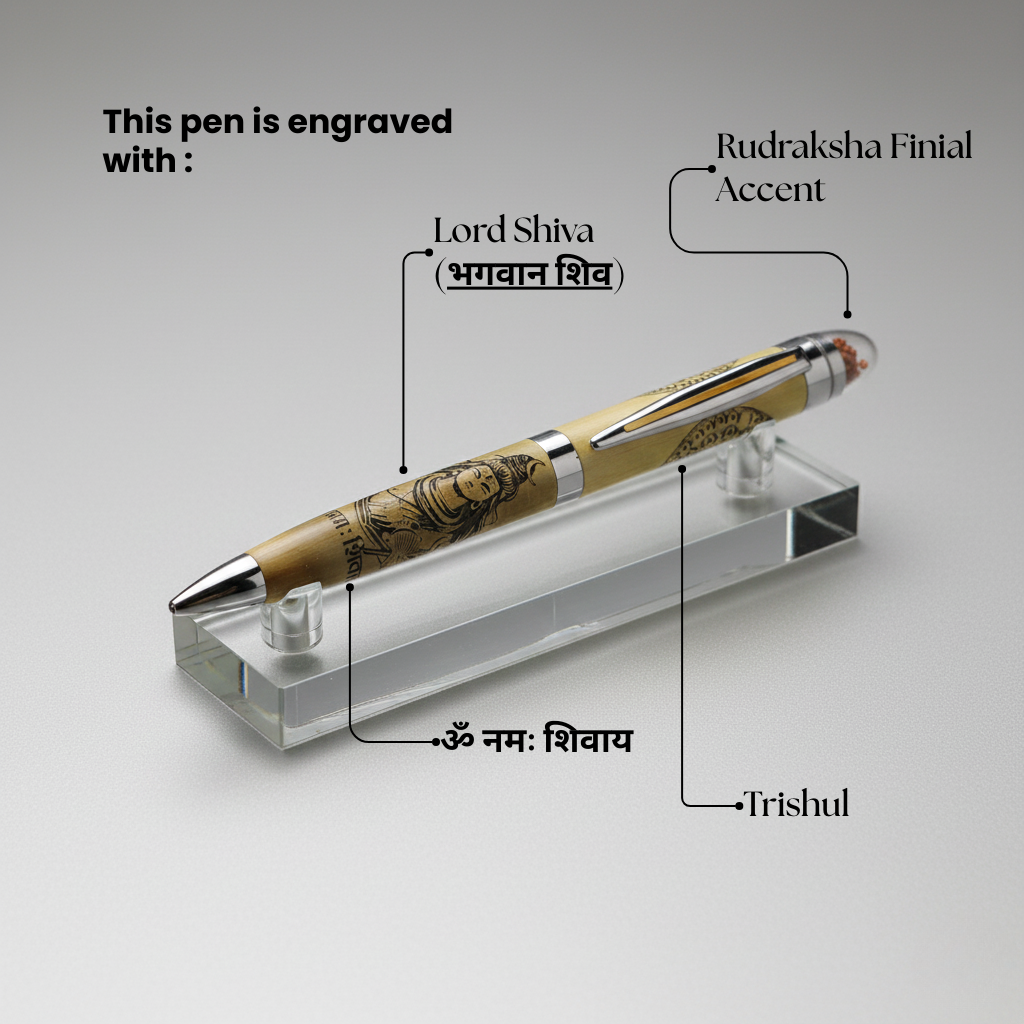 Lord Shiva Engraved Premium Pen with Rudraksha Finial