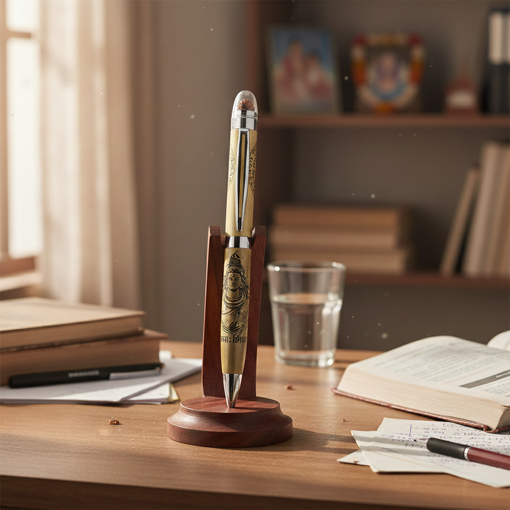 Lord Shiva Engraved Premium Pen with Rudraksha Finial