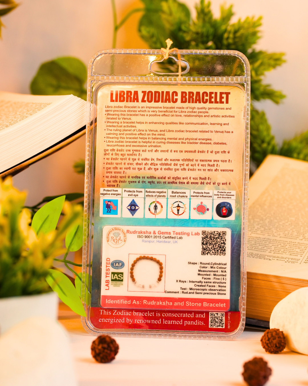 Tula Rashi Bracelet - Lab Certified Libra Zodiac Stone & Rudraksha