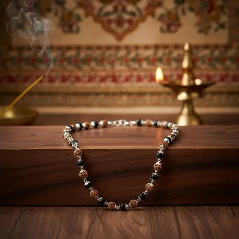 Original Karungali Mala with Rudraksha & Silver Spacers | Protection, Grounding & Spiritual Awakening