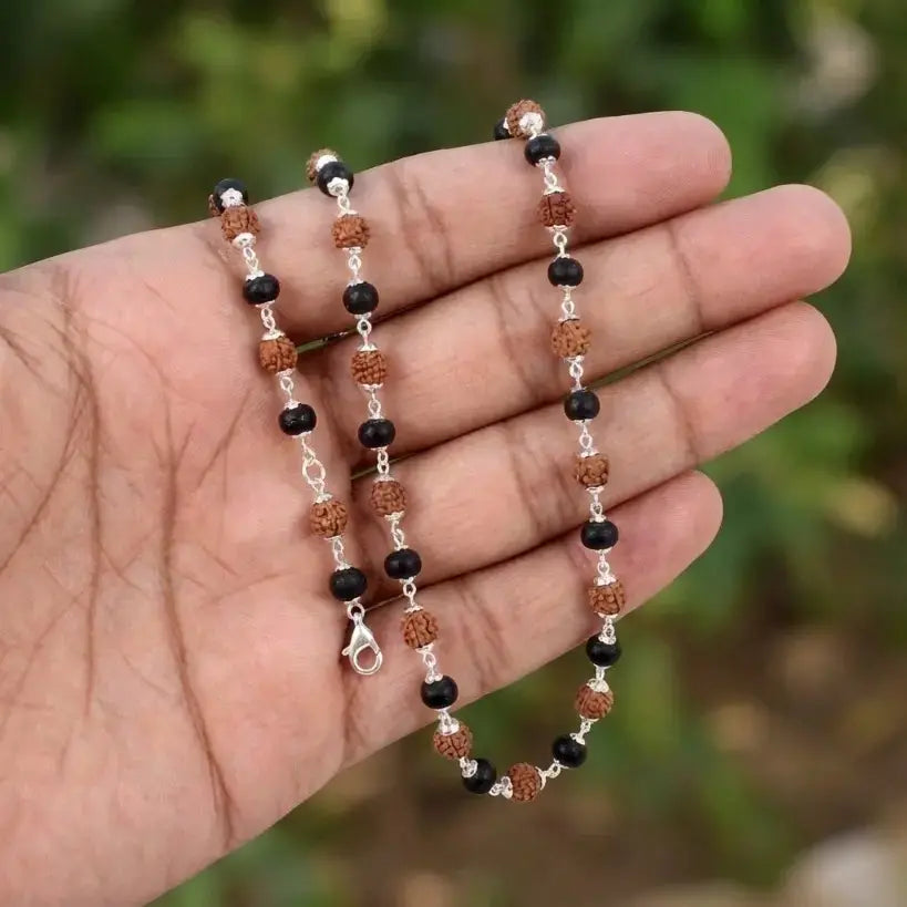 Original Karungali Mala with Rudraksha & Silver Spacers | Protection, Grounding & Spiritual Awakening