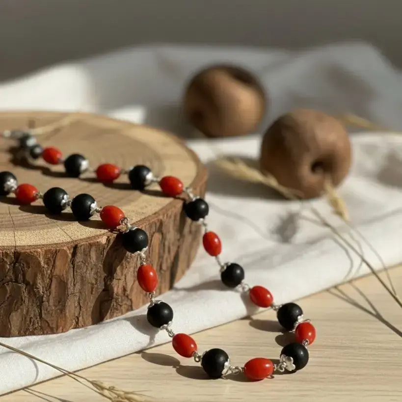 Black & Red Bead Mala Necklace