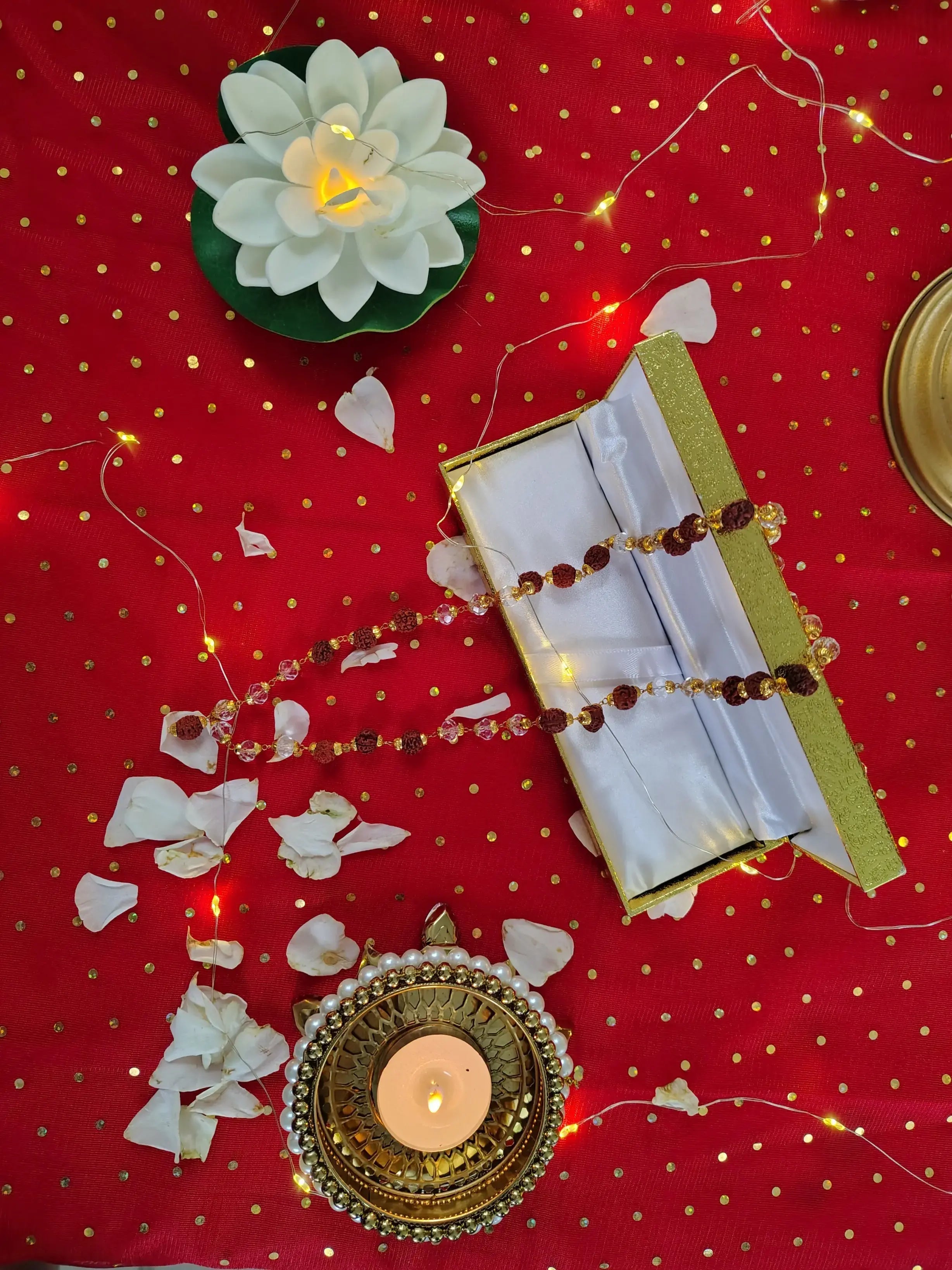 Shree Sankalp Rudraksha Mala with Golden Caps & Crystal Beads – Sacred Energy for Peace, Meditation & Devotion