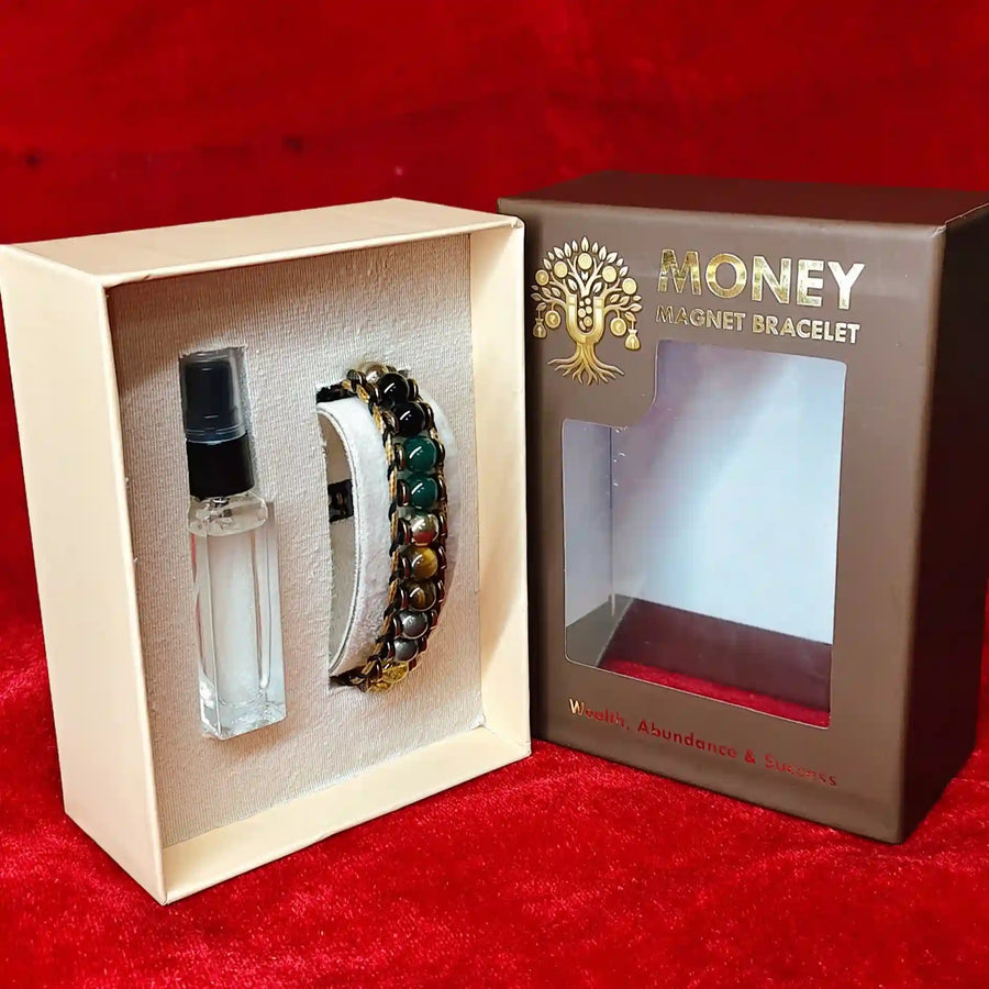 Money Magnet Bracelet Set & Natural Essential Attar Spray