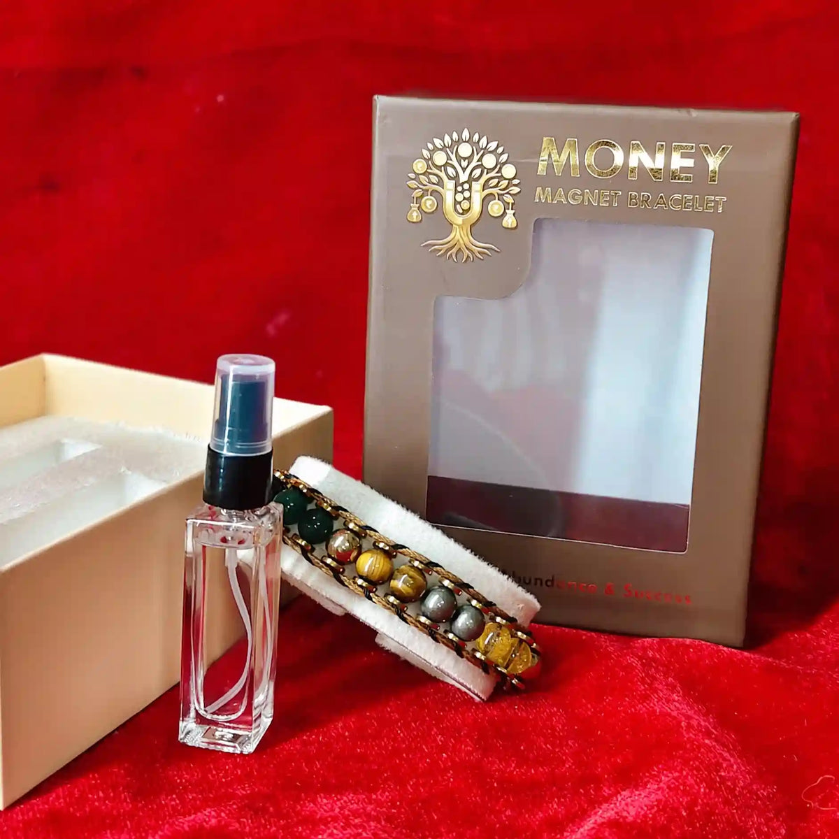 Money Magnet Bracelet Set & Natural Essential Attar Spray