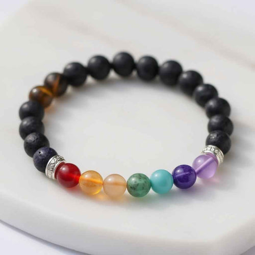 7 Chakra Healing Bracelet Black Onyx & Lava Beads